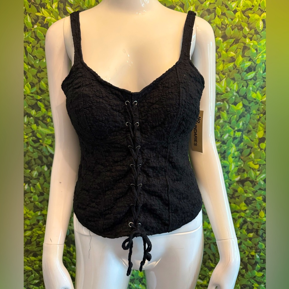 No Boundaries Black Bustier Camisole with Tie Front
